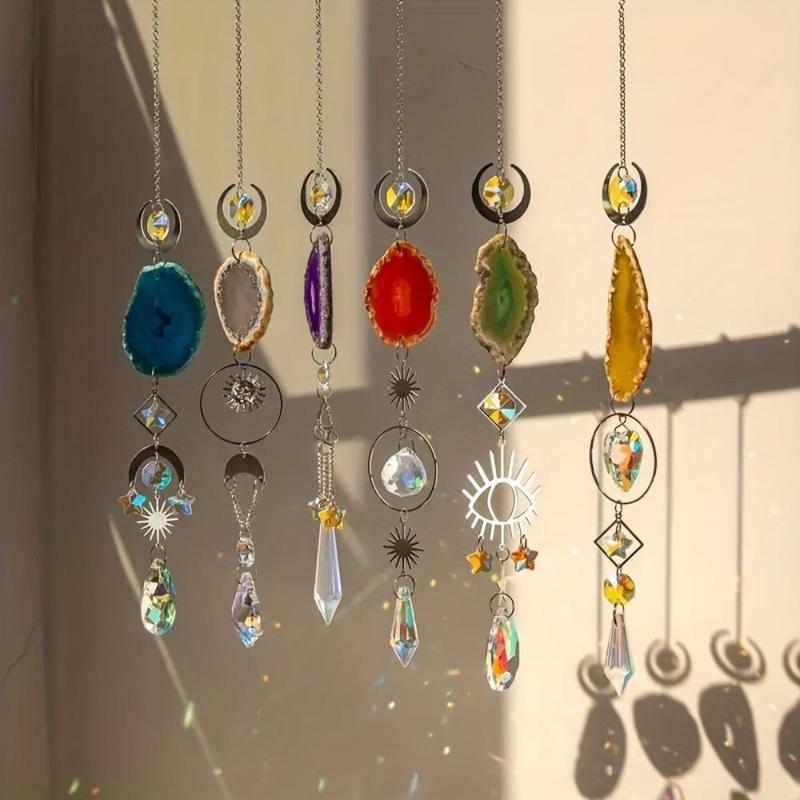 Colorful Artificial Crystal Sun Catcher, 6 Counts set Dream Catcher Hanging Ornament, Hanging Decor for Home Garden Party Wedding