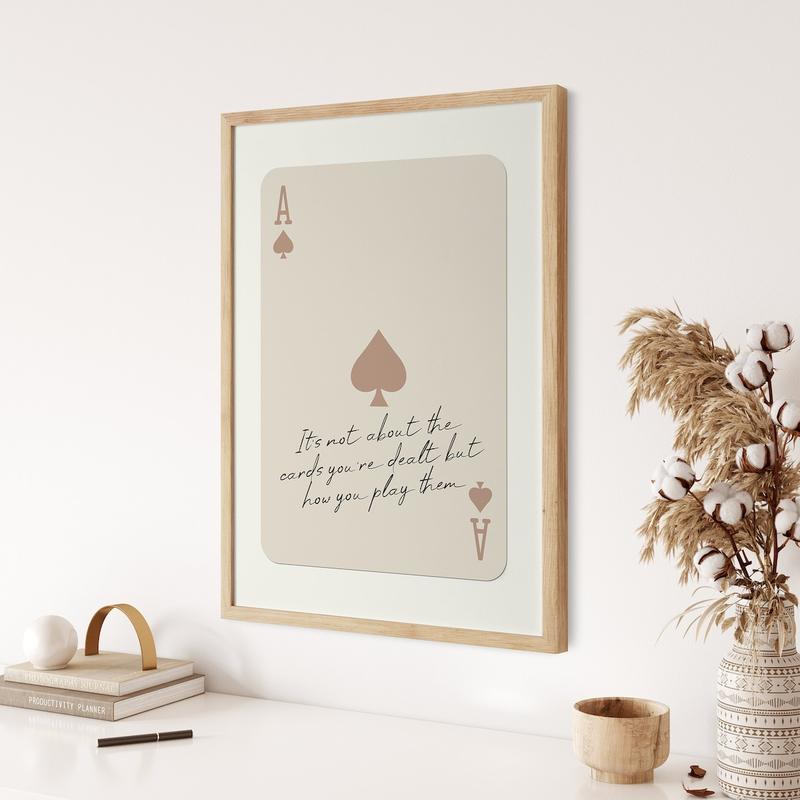 Ace of Spades Poster - Vintage Playing Card Wall Art - Motivational Quote Poster - Beige Ace Card Decor - Trendy Aesthetic Preppy Room Ar Gift Photo