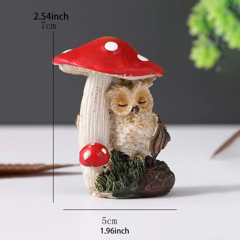 Owl Design Mushroom House Design Ornament, Cute Resin Decoration Craft, Desktop Decorative Ornament for Home Office