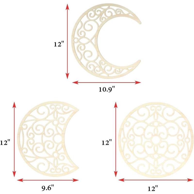 5Pcs Moon decoration wall decoration,12 Inch Moon Phase Spiritual Bedroom Wall Hanging Decor,boho bedroom decor home wall decoration (Wood color) Hollow Ornaments