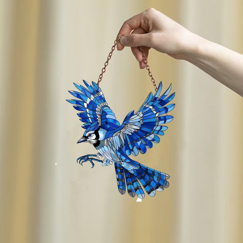 Blue Jay Window hangings, Acrylic Blue Jay with peony flowers window hangings, Nature lover home decor, Housewarming gift, Bird Ornaments, House decor, Ornament , Gift , Light , Hangable, Decoration, Mirror