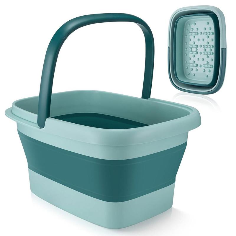 Foot Bath Basin, Foldable & Portable Foot Soak Tub with Massage Acupoint for Foot Spa Bath, 15L 4 Gallon, Foot Massager Soaking Bath Basin Bucket for Pedicure Home Spa Treatment (Green)