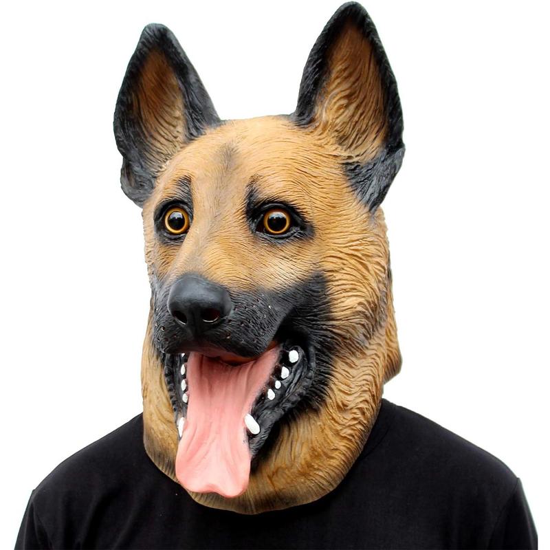 Dog Head Mask Halloween Party Dog Costume Masks Mask Super Bowl Underdog Costume Latex Animal Head Mask (German shepherd) Accessories