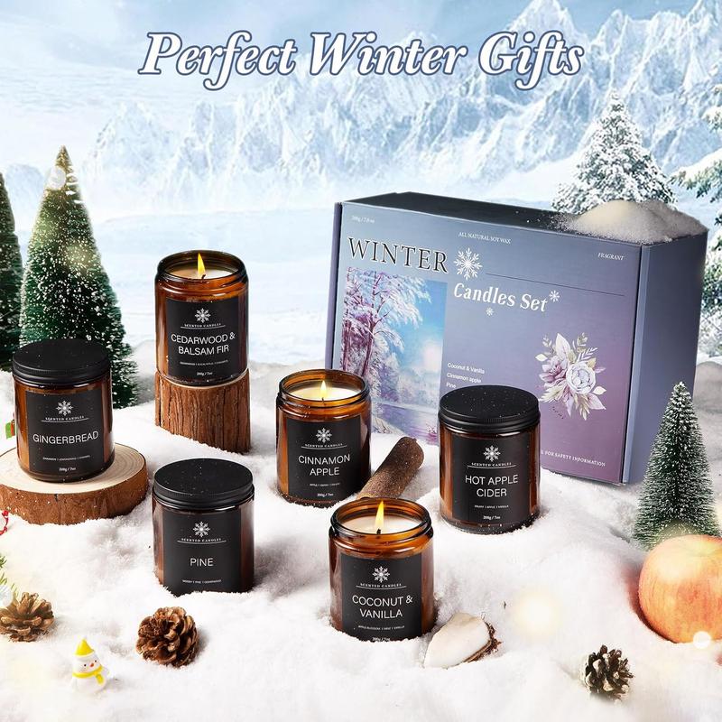 6 Pack Winter Candles for Home Scented, Aromatherapy Candles Gift for Women Men, 42oz 300 Hour Long Lasting Candles Christmas Decor Writable Christmas