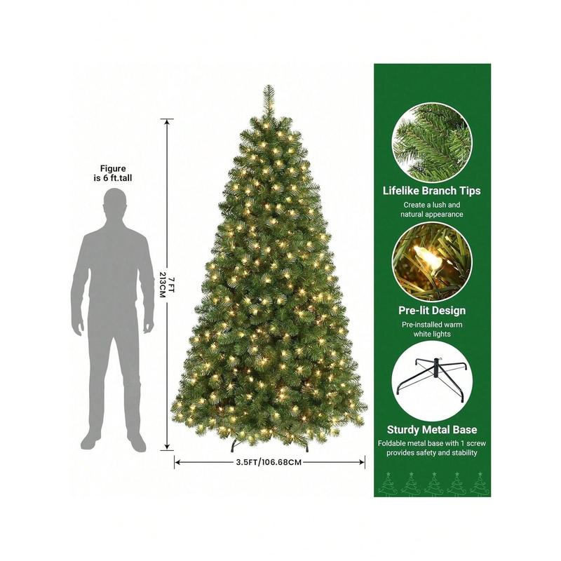 SHARECONN 4FT, 5FT, 6FT, 7FT, 7.5FT, 9FT, SHareconn Prelit Premium Artificial Hinged Christmas Tree With Pre-Lit Warm White Lights, Branch Tips And Foldable Stand, Perfect Choice For Xmas Decoration, Green