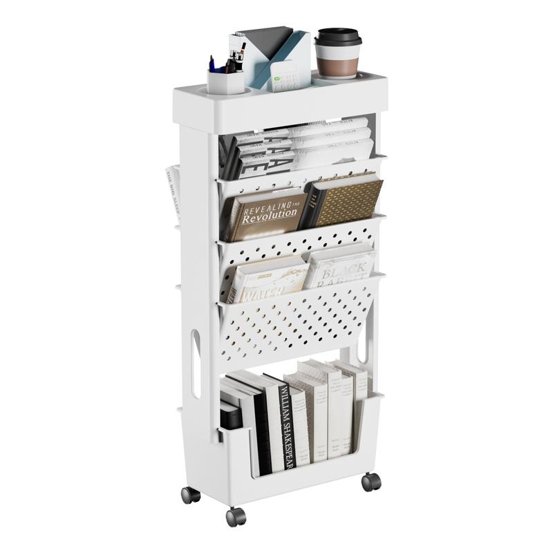 5-Tier Removable Organiser, Magazine Newspaper Storage Rack, Book Storage Rack With Wheels, Tableside Bookshelf, Suitable For School Classroom Office