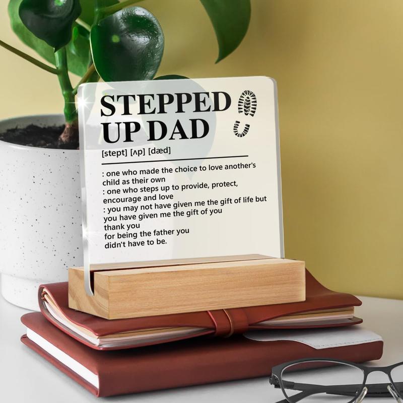 Stepped up Dad Gift From Son Daughter, Step Dad Gift Ideas, Birthday Christmas Father's Day Gifts for Stepdad Step Dad Stepfather Bonus Dad, Stepped up Dad Definition Acrylic Sign Keepsake