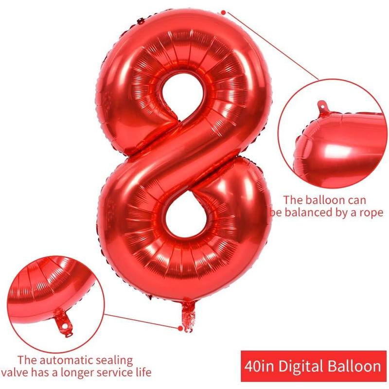 40 Inch Red Large Numbers Balloons 0-9, Number 3 Digit 3 Helium Balloons, Foil Mylar Big Number Balloons for Birthday Party Anniversary Supplies Decorations Photo Prop