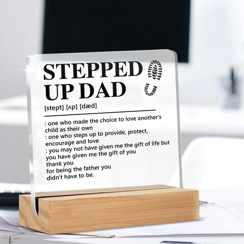 Stepped up Dad Gift From Son Daughter, Step Dad Gift Ideas, Birthday Christmas Father's Day Gifts for Stepdad Step Dad Stepfather Bonus Dad, Stepped up Dad Definition Acrylic Sign Keepsake