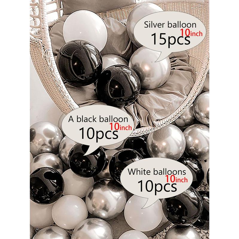 35pcs Set Latex Balloon With 15pcs Silver Balloon & 10pcs Black Balloon & 10pcs White Balloon, Mixed Color Balloon For Wedding Party Decoration,Christmas