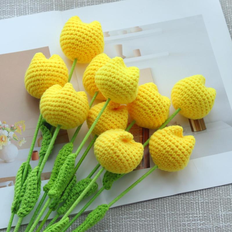 Artificial Tulip Crochet Flower, 1 3 6 10pcs Handmade Crochet Flower, Faux Flower, Fake Flower, Decorative Flower for Home Garden Party Wedding, Home Decor, Gift Ideas