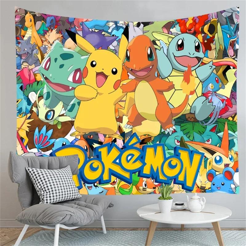 Wall Tapestry Pikachu Charmander Party Photography Background Printed Polyester Backdrop Wall Hanging Decoration Gift