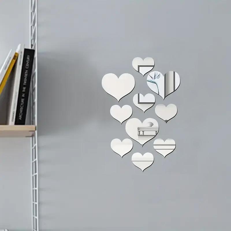 Romantic Heart Shaped Wall Sticker, 1 Set 3D Mirror Wall Sticker, Creative DIY Wall Decal For Home Bedroom Living Room