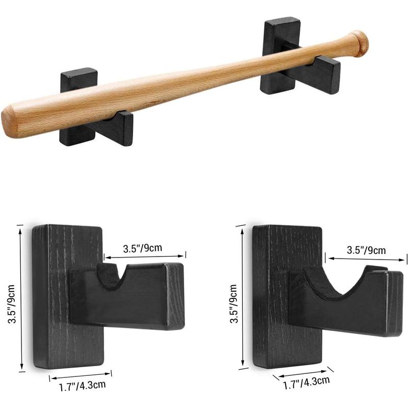 2count Baseball Bat Display Case, Baseball Bat Hanger Holder, Wall Mount Baseball Bat Horizontal Rack, Baseball Bat Bracket - Black Organiser Hanging Hangable