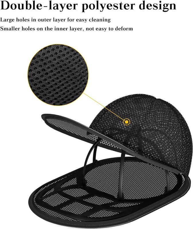 Hat Wash for Baseball Caps, Sturdy Cleaning Protector with Frame and Laundry Bag, Safety Hat Cleaner and Organizer for Washing Machines, Fits All Hats - 2-Piece Set, Black Wash Cage for Washing Machines Accessories Mesh Washer