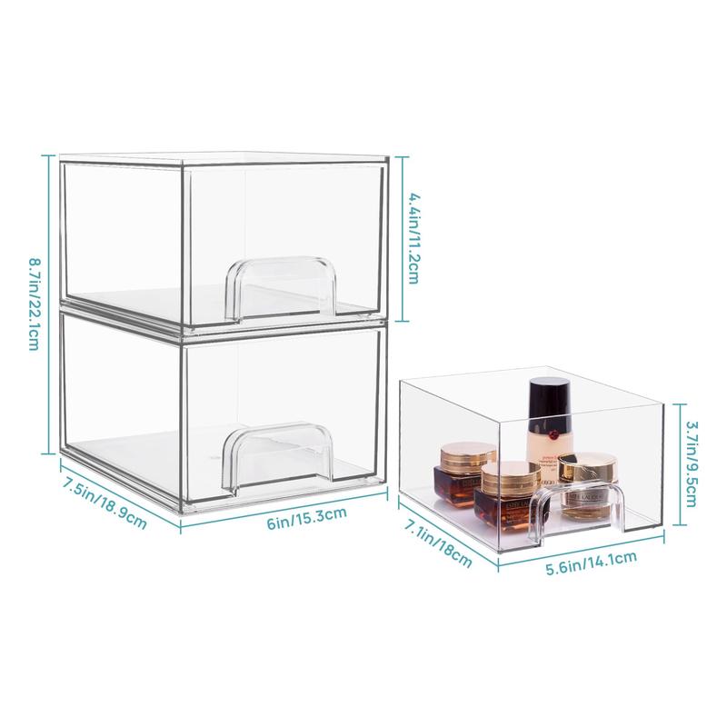 VTOMPART Clear Acrylic Stackable Storage Drawers, Makeup Organizer,Plastic Storage Bins For Vanity,makeups,Skin Care products