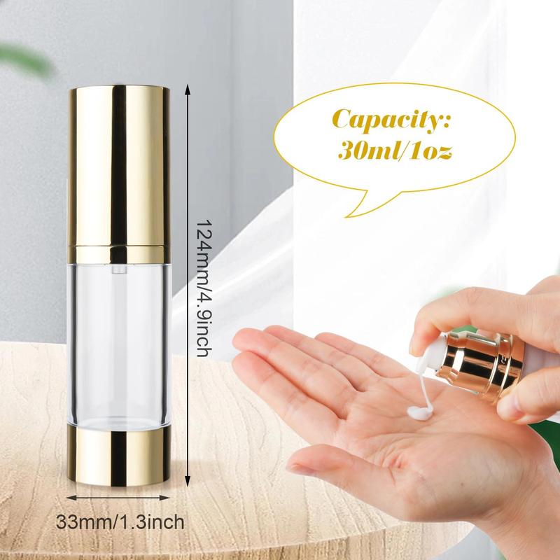 4 Pack 30ml 1oz Clear Airless Pump Bottle Plastic Vacuum Pump Press Container Empty Lotion Dispenser for Cream Toiletries Liquid Foundation  Sample Travel - Gold