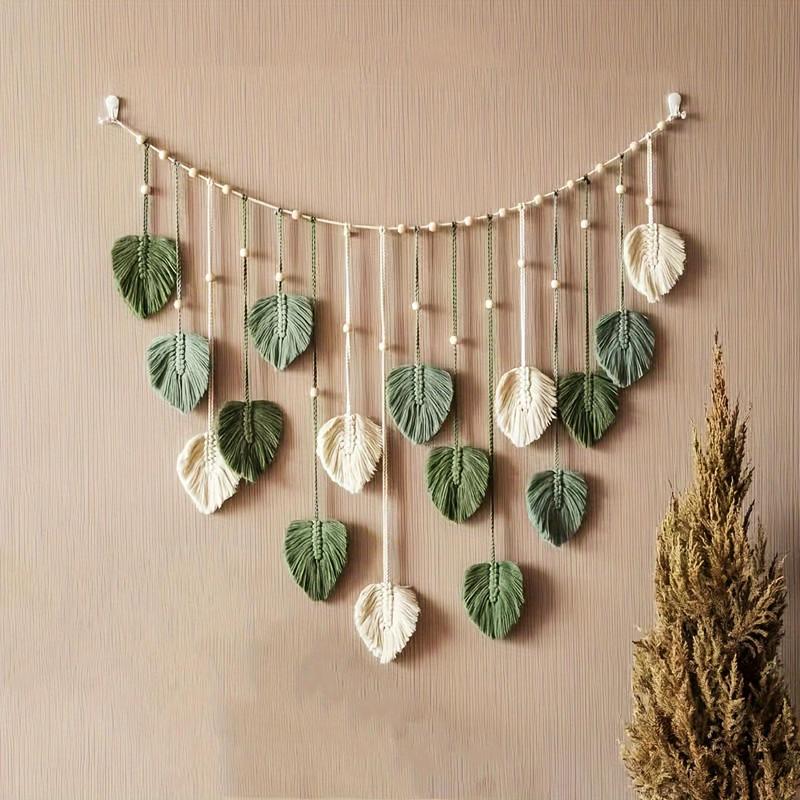 Handmade Woven Leaf Design Hanging Decor, Boho Style Wall Hanging Ornament, Wall Art Decor for Home Living Room Bedroom