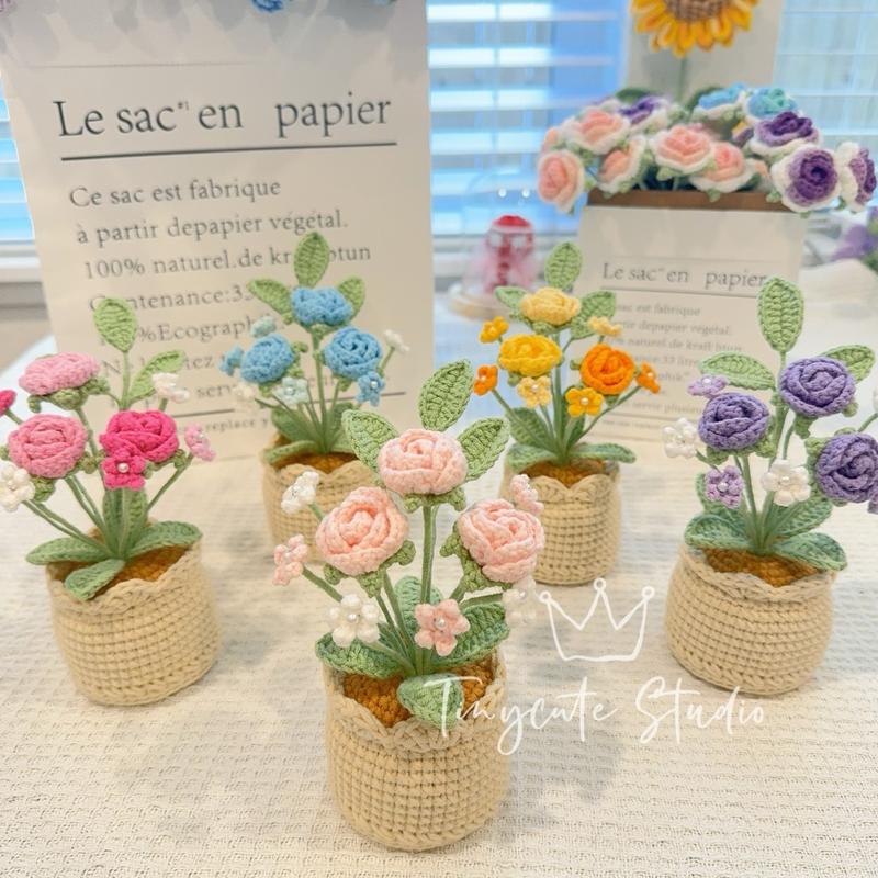 Crochet Handmade Flowerpots sunflowers  graduation gift  mother's Day  women's day Colorful Decoration Creactive Gift Valentine's Day Decorative Plants graduation gift  Ornaments