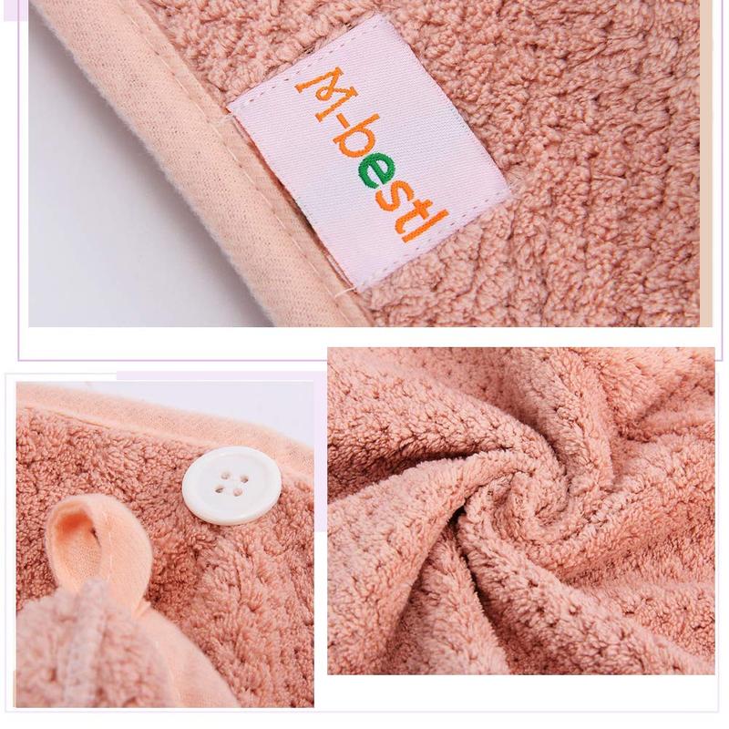 2 Pack Microfiber Hair Towel Wrap,Hair Drying Towel with Button, Towel Turban,Head Towel to Dry Hair Quickly (Pink&Beige)