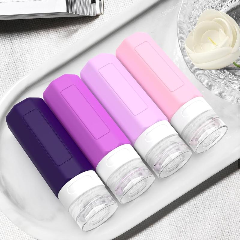 Travel Bottles Leak Proof, Tsa Approved 3Oz Silicone Travel Size Bottles, BPA Free Refillable Travel Containers Sets for Shampoo Conditioner with Clear Toiletry Bag 4 Pack