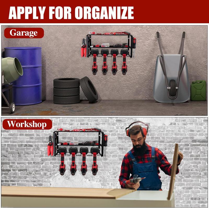 Power Tool Organizer, Wall Mount Garage Tool Organizer and Storage, 3 Layers 4 Drill Holder Wall Mount, Power Tool Holder and Storage Rack for Garage Organization (1 Pack-3 Layers)