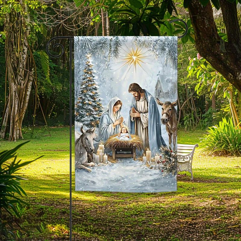 Christmas Themed Garden Flag without Flag Pole, 1 Count Double Sided Winter Forest Flag, Festive Party Supplies for Home Garden Yard Decoration