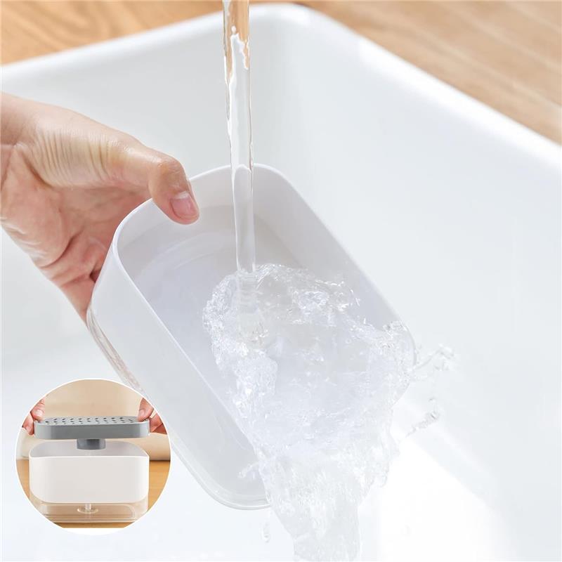 High Quality ABS Soap Pump Dispenser and Sponge Holder for Kitchen, 12oz   350ml, White - Box, Plastic Transparent Gift Hollow Rubber