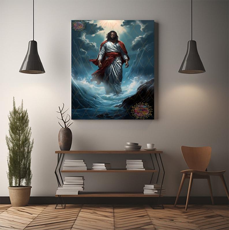 Black Jesus Walking On Water Poster, Jesus Christ Wall Art, Christian Wall Art, Black Jesus Christ décor, Melanin Jesus Poster, Jesus Art