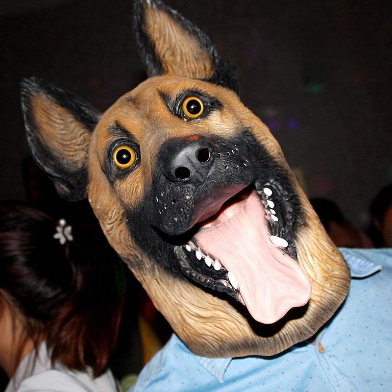 Dog Head Mask Halloween Party Dog Costume Masks Mask Super Bowl Underdog Costume Latex Animal Head Mask (German shepherd) Accessories