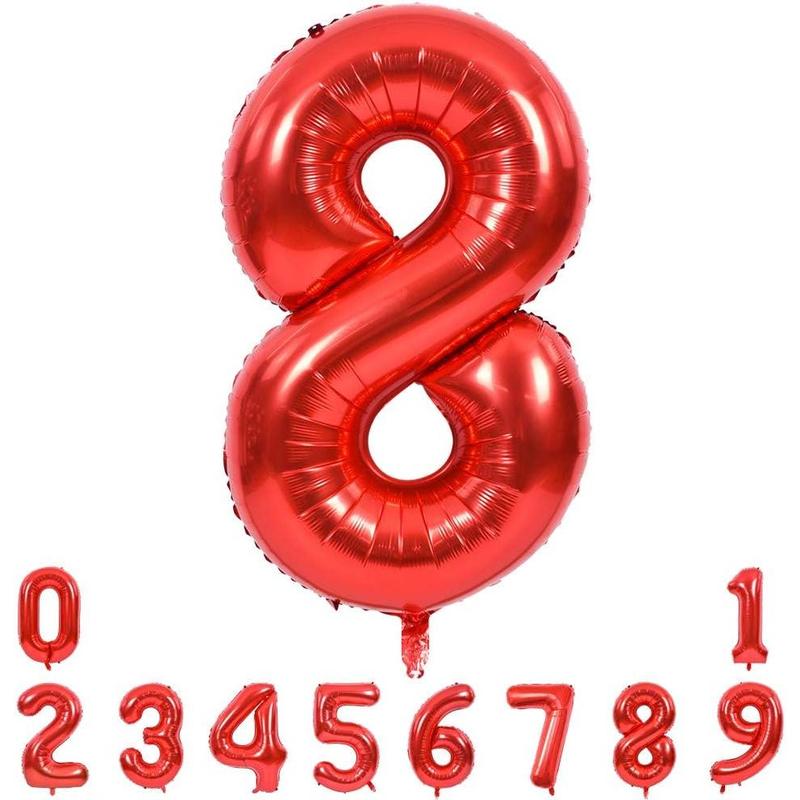 40 Inch Red Large Numbers Balloons 0-9, Number 3 Digit 3 Helium Balloons, Foil Mylar Big Number Balloons for Birthday Party Anniversary Supplies Decorations Photo Prop