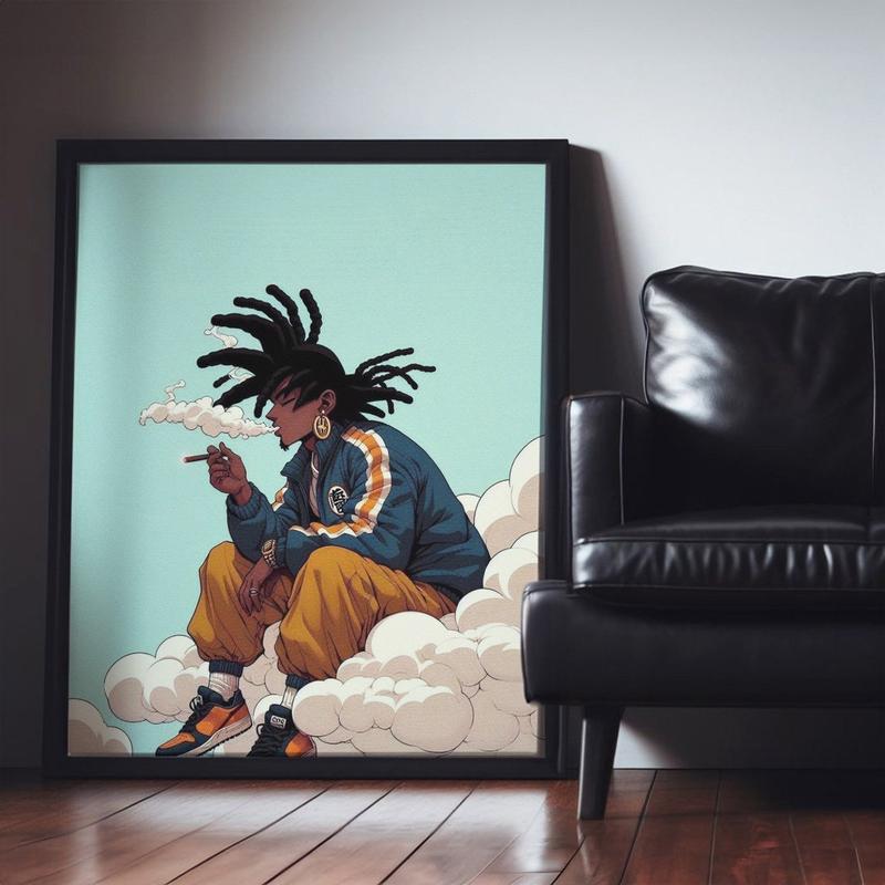 Black Anime Wall Art, Afro Urban Culture Street Print, Product without frame