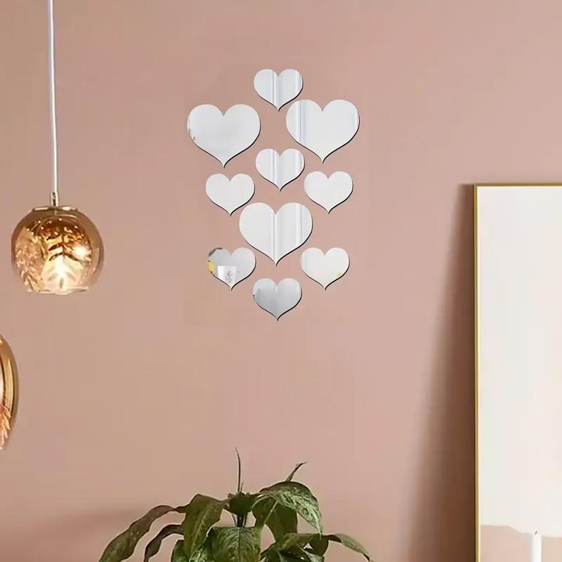 Romantic Heart Shaped Wall Sticker, 1 Set 3D Mirror Wall Sticker, Creative DIY Wall Decal For Home Bedroom Living Room