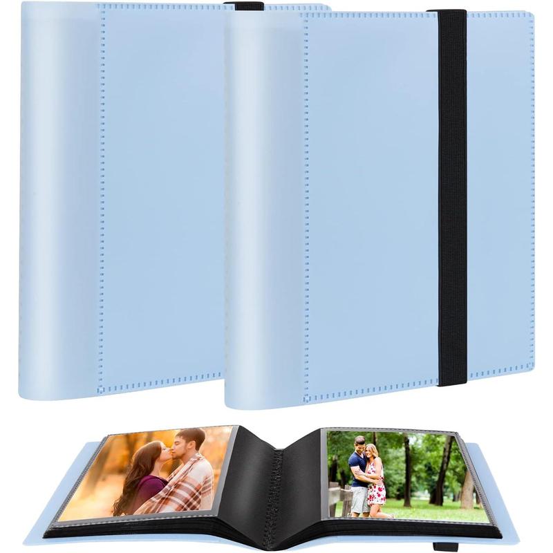 Photo Album 5x7 Holds 64 Photos Black Inner Pages with Strong Elastic Band, Small Photo Album 5x7, Mini Picture Book for 5x7 Artwork, Art Storage, Postcards, Drawings (Black)