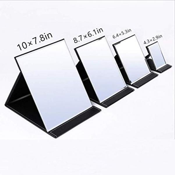 Folding Travel Mirror, PU Portable Adjustable Rectangular Ultrathin Mirror, for Travel, Camping,Home(6.4W*5.3L)