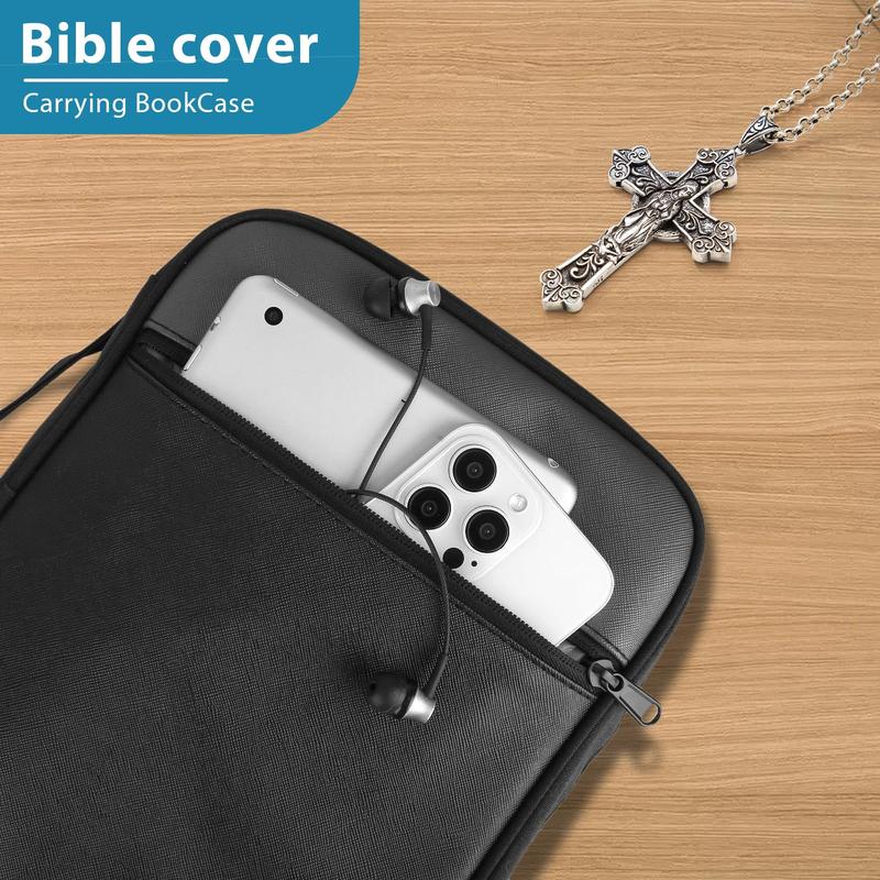 Bible Cover, Bible Carrying Book Case for Women,Protective Church Organizer Holder Bag with Handle Pockets,Christian Gift for Girls Boy and Men Grey