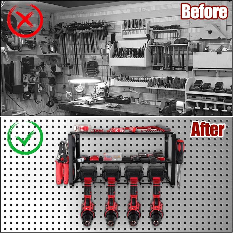 Power Tool Organizer, Wall Mount Garage Tool Organizer and Storage, 3 Layers 4 Drill Holder Wall Mount, Power Tool Holder and Storage Rack for Garage Organization (1 Pack-3 Layers)