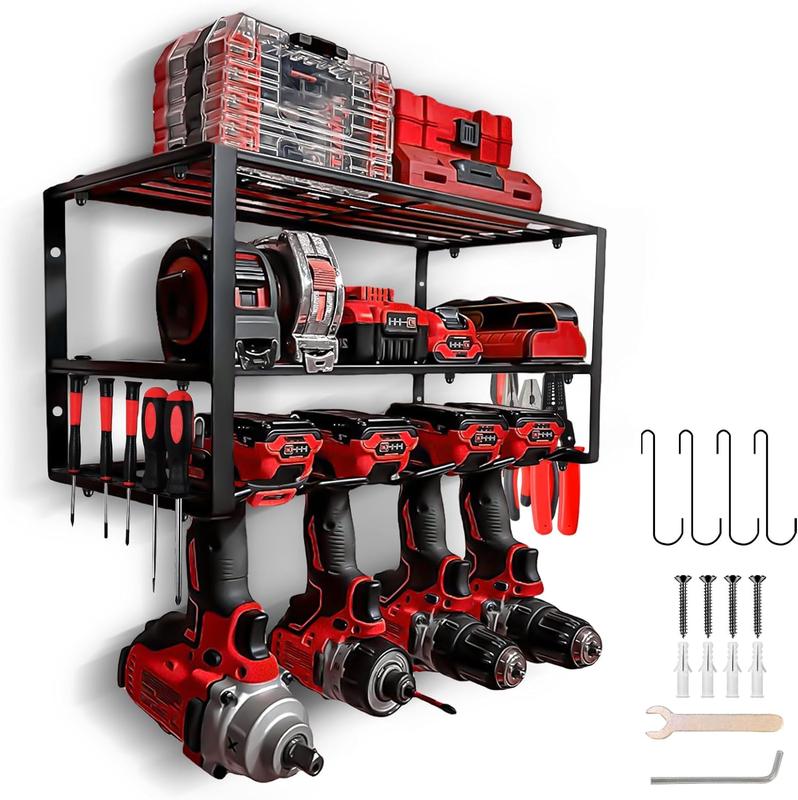 Power Tool Organizer, Wall Mount Garage Tool Organizer and Storage, 3 Layers 4 Drill Holder Wall Mount, Power Tool Holder and Storage Rack for Garage Organization (1 Pack-3 Layers)