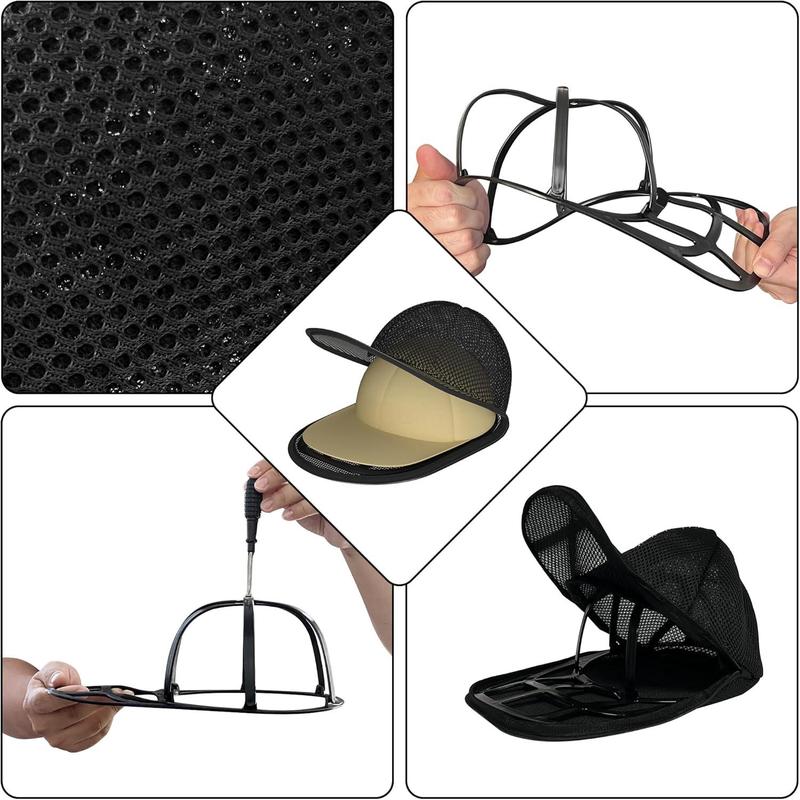 Hat Wash for Baseball Caps, Sturdy Cleaning Protector with Frame and Laundry Bag, Safety Hat Cleaner and Organizer for Washing Machines, Fits All Hats - 2-Piece Set, Black Wash Cage for Washing Machines Accessories Mesh Washer