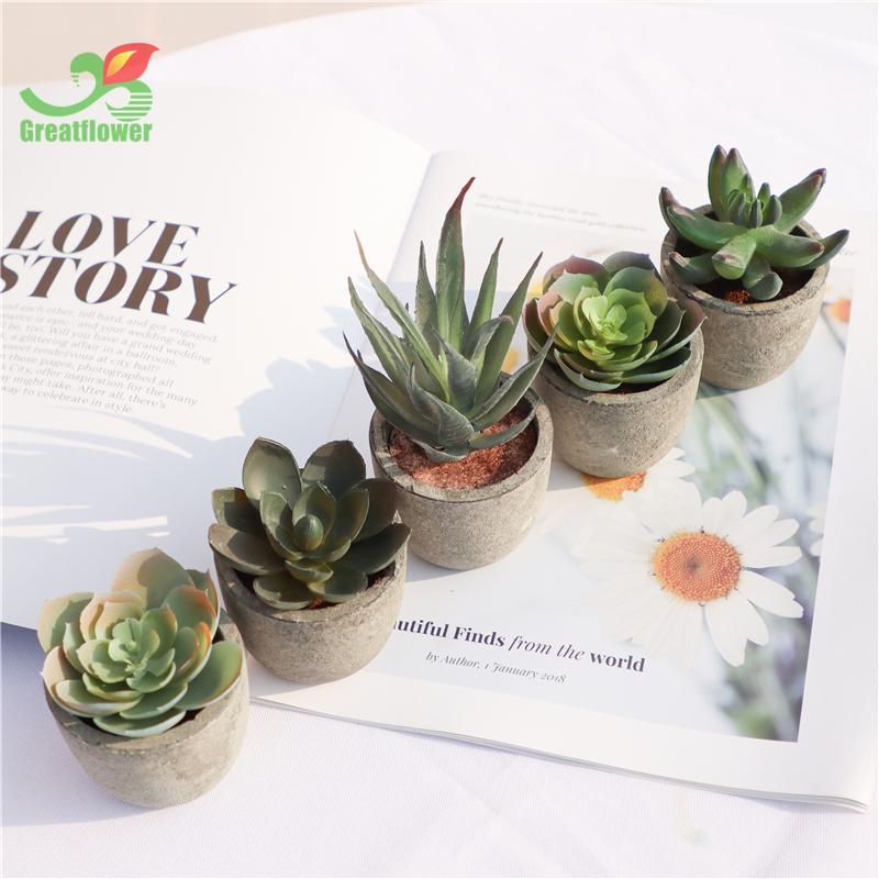 5pcs Artificial Potted Succulent, Round Home Decorative Fake Succulent Pot For Balcony Windowsill Garden