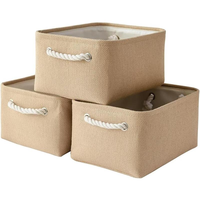 Storage Bins for Shelves - Medium 3Pack 13.8L*9.8W*6.7H inch Canves Storage Basket for Organizing, Fabric Storage with Handles for Clothes Dog Toys(Beige)