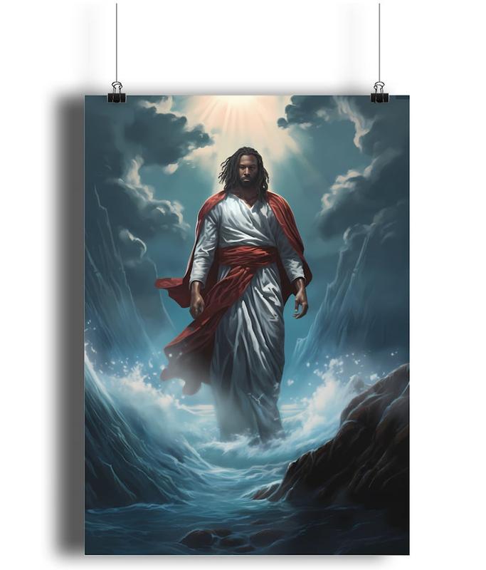 Black Jesus Walking On Water Poster, Jesus Christ Wall Art, Christian Wall Art, Black Jesus Christ décor, Melanin Jesus Poster, Jesus Art