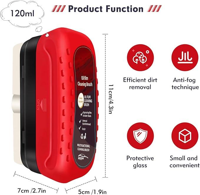  Anti-Rain and Fog Cleaning Glass Brush, Oil Film Cleaning Brush, Car Glass Oil Film Cleaning Fluid, Windshield Renovation Stain Remover – Improves Clarity and Visibility, Quick Cleaning, Home Bathroom Balcony Glass Cleaner.
