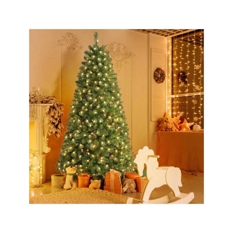 SHARECONN 4FT, 5FT, 6FT, 7FT, 7.5FT, 9FT, SHareconn Prelit Premium Artificial Hinged Christmas Tree With Pre-Lit Warm White Lights, Branch Tips And Foldable Stand, Perfect Choice For Xmas Decoration, Green