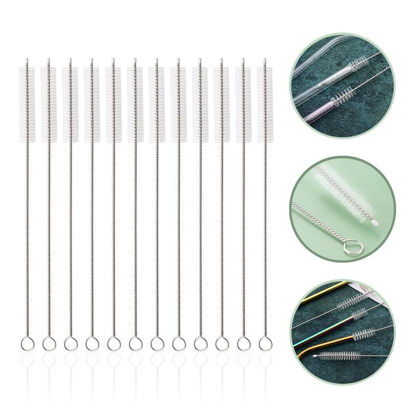 12pcs Stainless Steel Straw Cleaning Brush, Reusable Straw Cleaner, Nylon Household Gap Brush