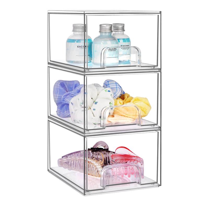 VTOMPART Clear Acrylic Stackable Storage Drawers, Makeup Organizer,Plastic Storage Bins For Vanity,makeups,Skin Care products