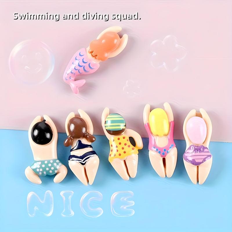 Cute Beach Swimmer Refrigerator Magnet, 6 Counts set Decorative Mini Magnet for Kitchen Office, Cute Fridge Magnet