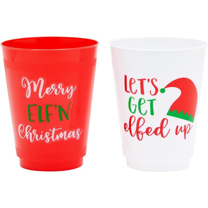 - 24 Pack Plastic Christmas Cups, 16oz Reusable Tumblers for Holiday Party Supplies Decorations (4 Designs)