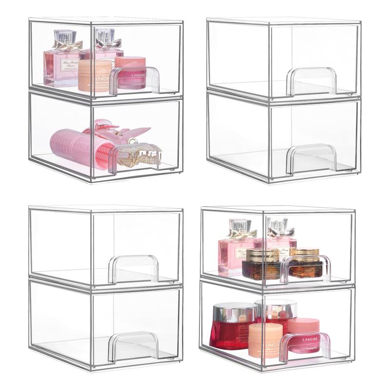 VTOMPART Clear Acrylic Stackable Storage Drawers, Makeup Organizer,Plastic Storage Bins For Vanity,makeups,Skin Care products