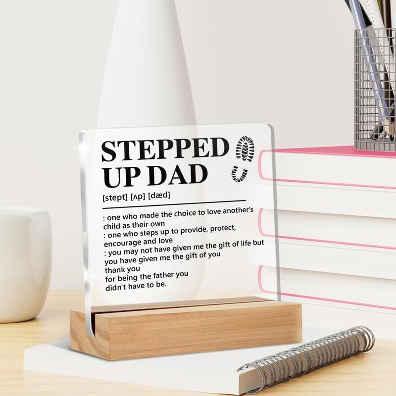 Stepped up Dad Gift From Son Daughter, Step Dad Gift Ideas, Birthday Christmas Father's Day Gifts for Stepdad Step Dad Stepfather Bonus Dad, Stepped up Dad Definition Acrylic Sign Keepsake